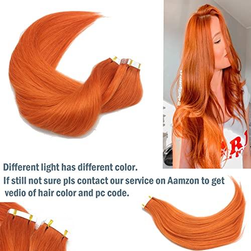 Vanvy 20Inch Orange Tape In Hair Extensions Human Hair Ginger Red Hair