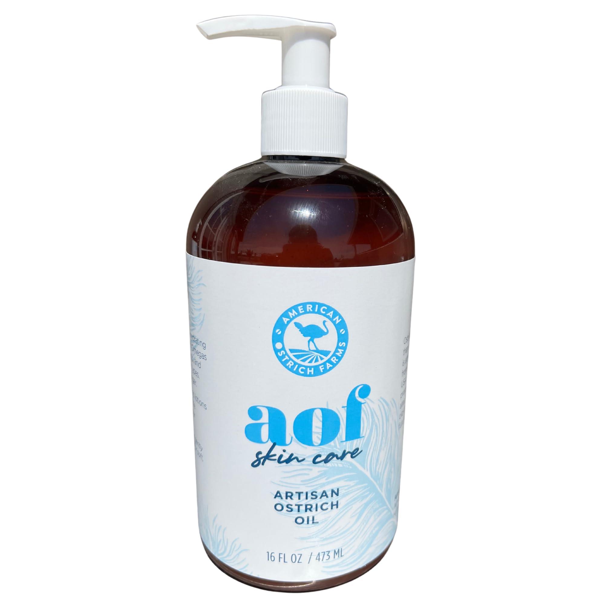 American Ostrich Farms American Ostrich Farms 100% Pure Ostrich Oil - Made in USA - All Natural Omega-Rich Skin Moisturizer, 16 Ounce Bottle, Unscented