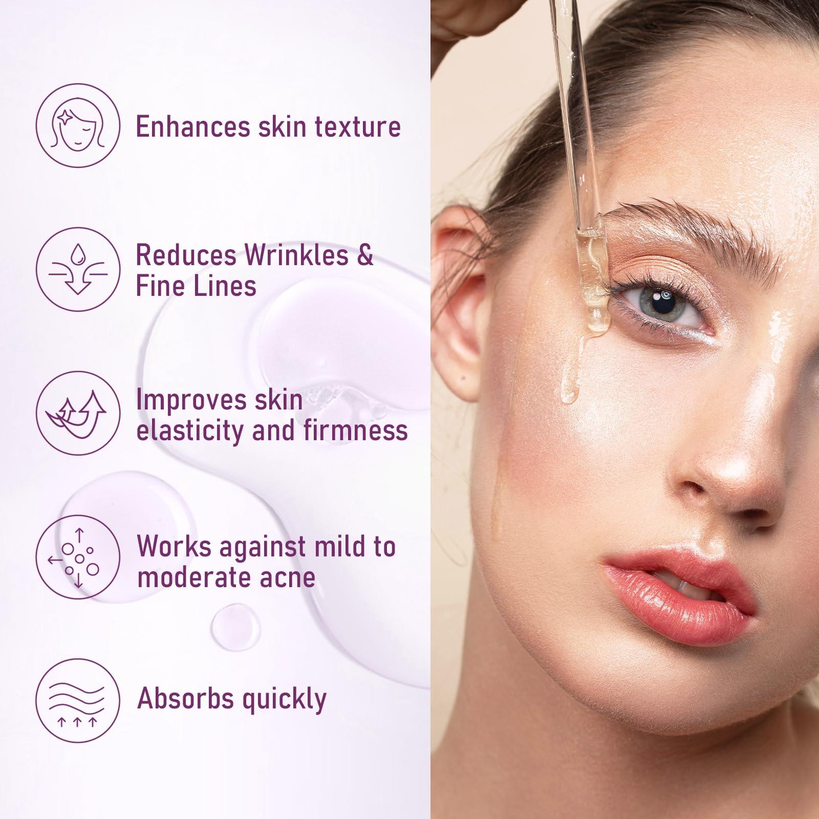 KIUORET Bakuchiol Retinol Serum for Anti-Aging, Bakuchiol Retinol Rejuvenation Serum Reduces Acne, Wrinkles and Fine Lines, Retinol Serum for Moisturizing & Smoothing for All Skins, 30 ml