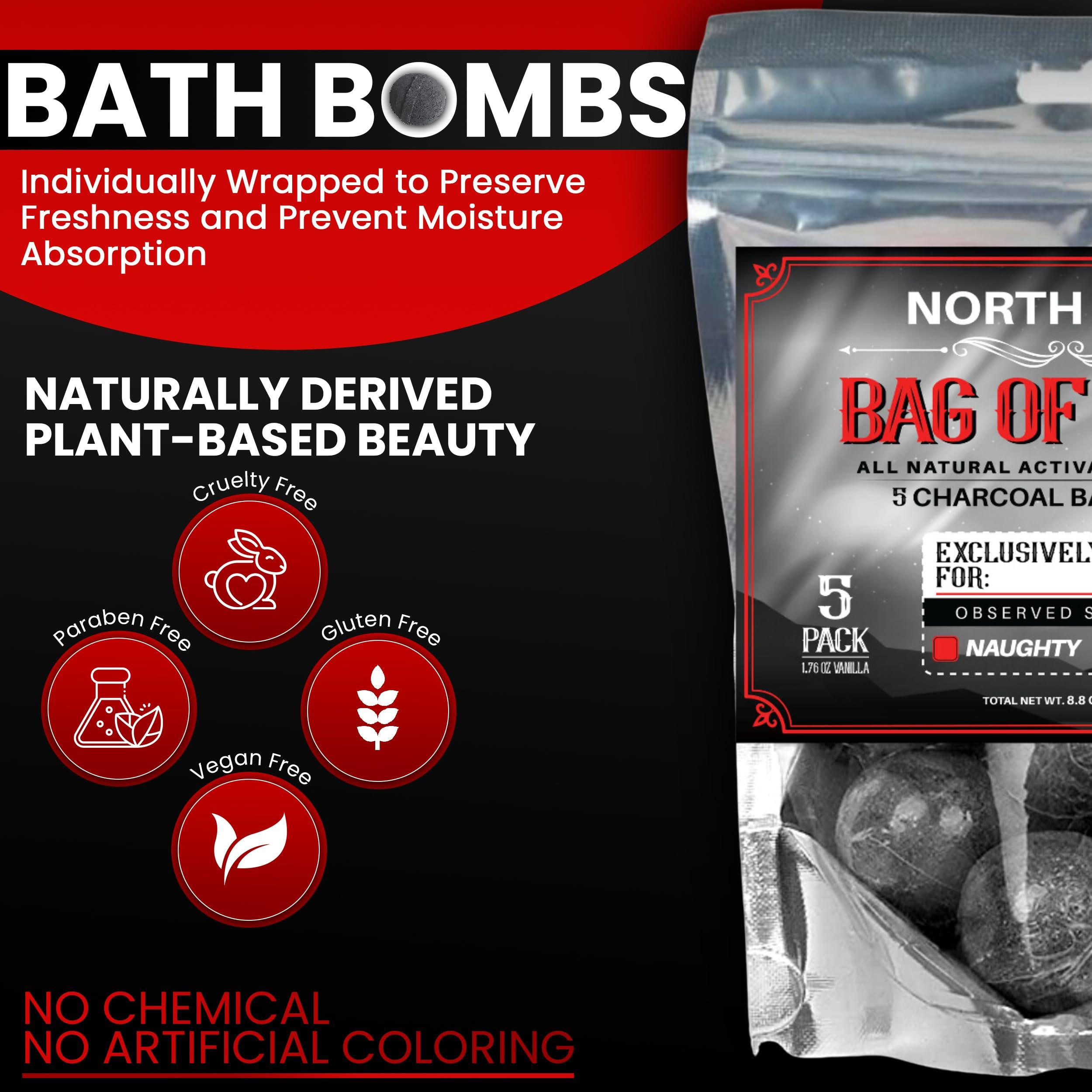 VITAMIN SEA Activated Charcoal Bath Bombs for Women - Natural Bath Bombs 5 PCs - Bath Bombs for Women Relaxing - Organic Bath Bombs for Sensitive Skin - Bath Bombs for Women Gift Set - Bath & Bathing Accessories