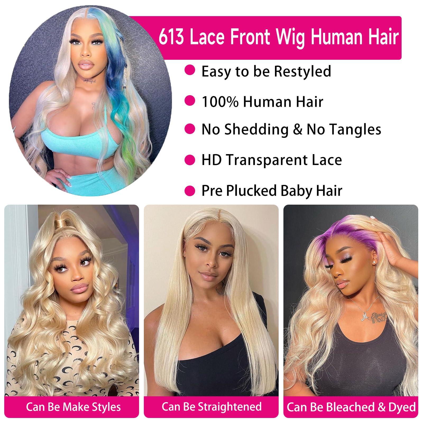 KLKL 613 Body Wave Lace Front Wig Human Hair - 613 Lace Front Wig Human Hair 13x6 Transparent Blonde Lace Front Wigs Human Hair Pre Plucked with Baby Hair,180% Density 613 HD lace Frontal Wig for women