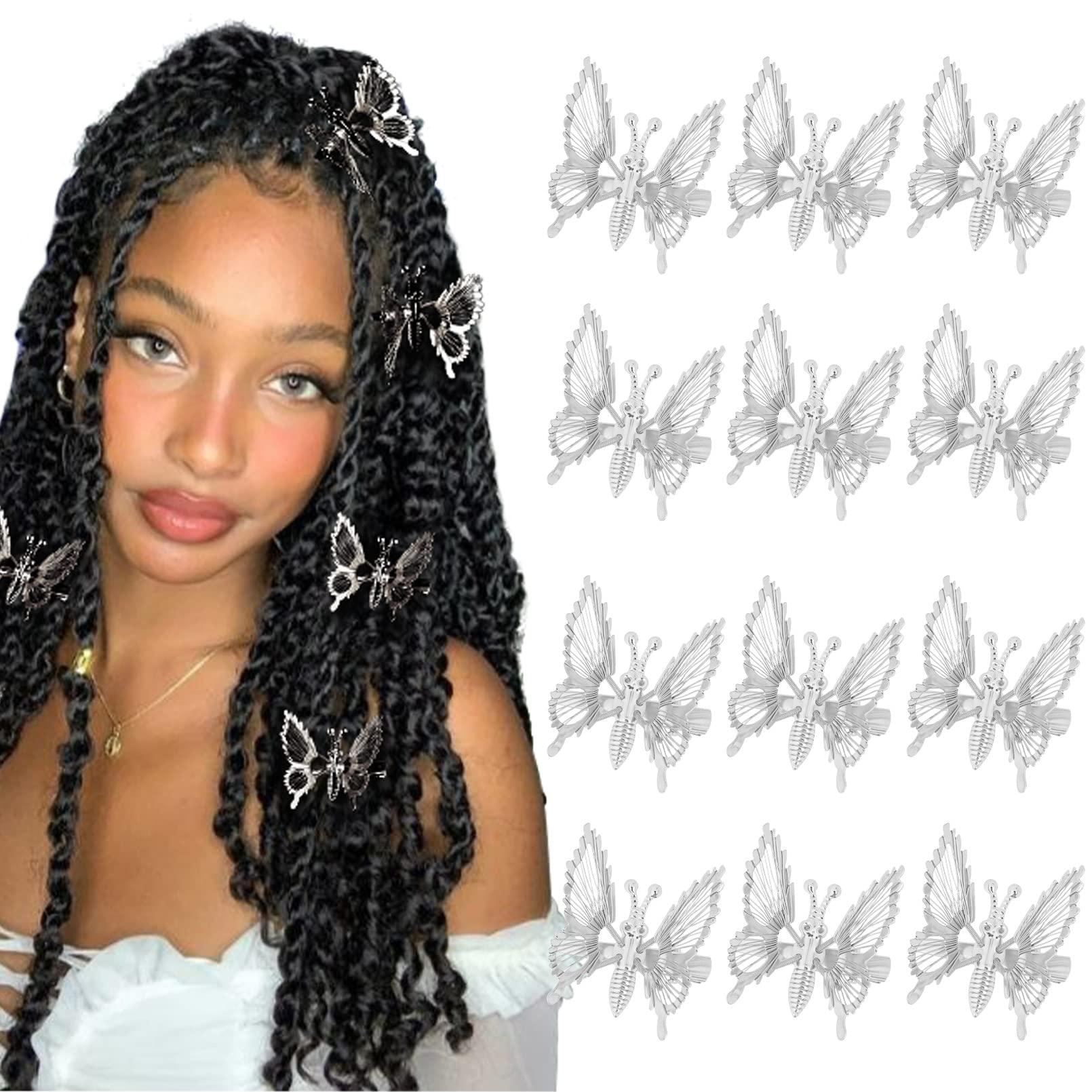 DEEKA DEEKA 12 PCS 3D Moving Butterfly Hair Clips Metal Silver Moving Wings Butterfly Hair Accessories 90s Hair Clips Barrette for Women and Girls -Silver