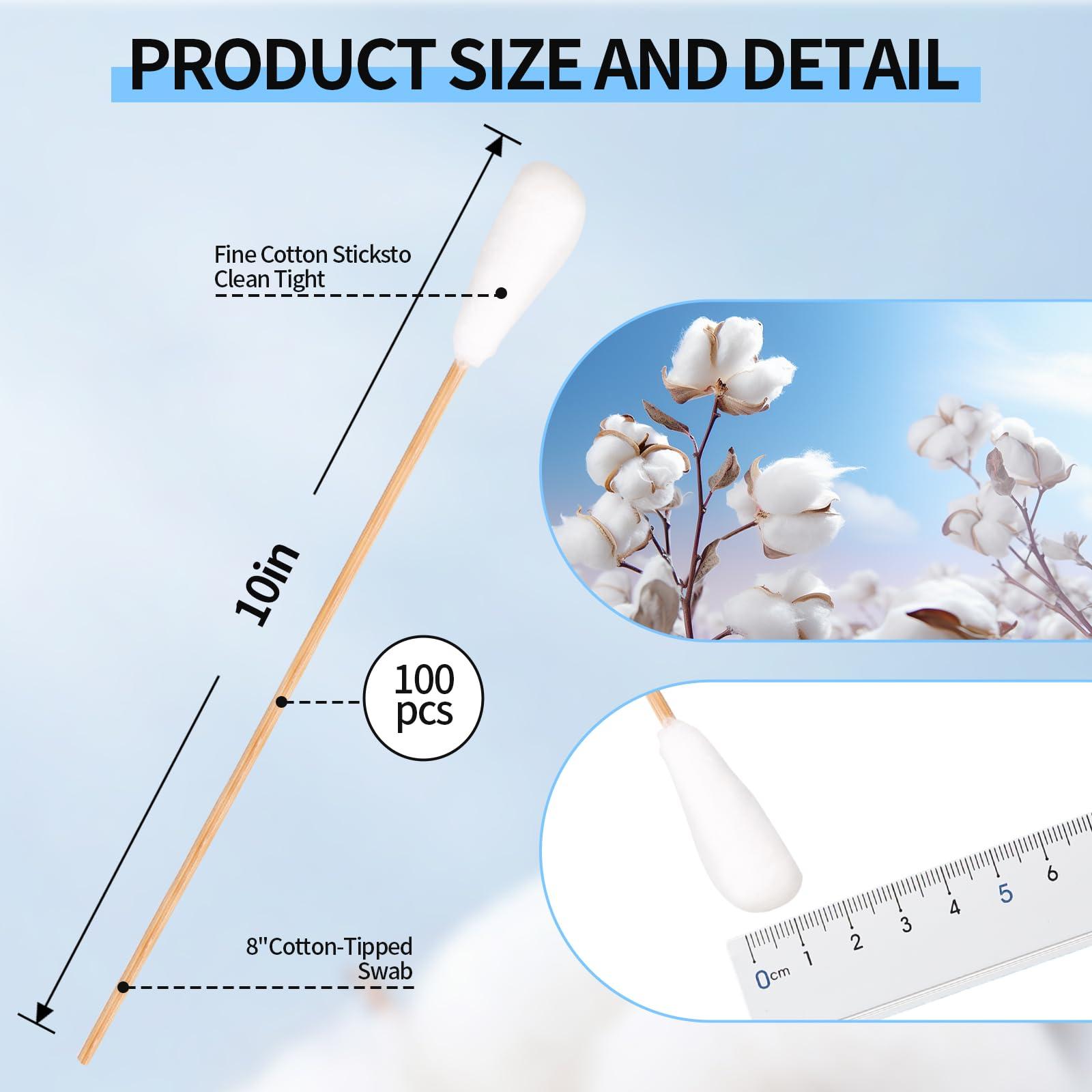 crayBG Long q Tips for Cleaning 10 Inch, 100pcs Cotton Swabs, Long 10\" Cotton Tipped Applicators with Large 1/2\" Diameter Swab - Non-sterile