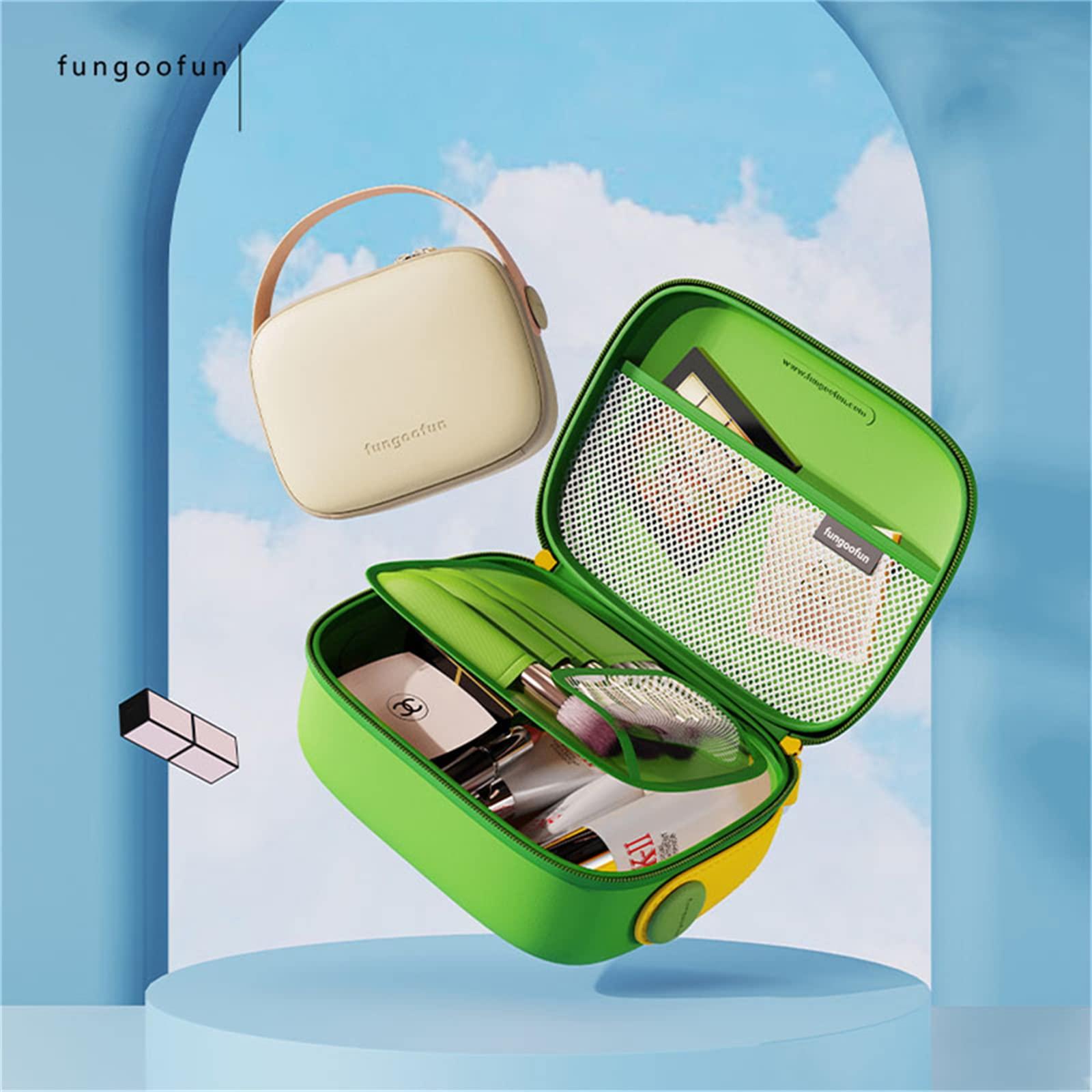 fungoofun Travel Makeup Bag - Eva Cosmetic Bag for Women, Waterproof Toiletry Bag with Portable Handle Strap, Brush Make up Organizer with Compartment, Capacity Storage Makeup Bag Easy to Clean