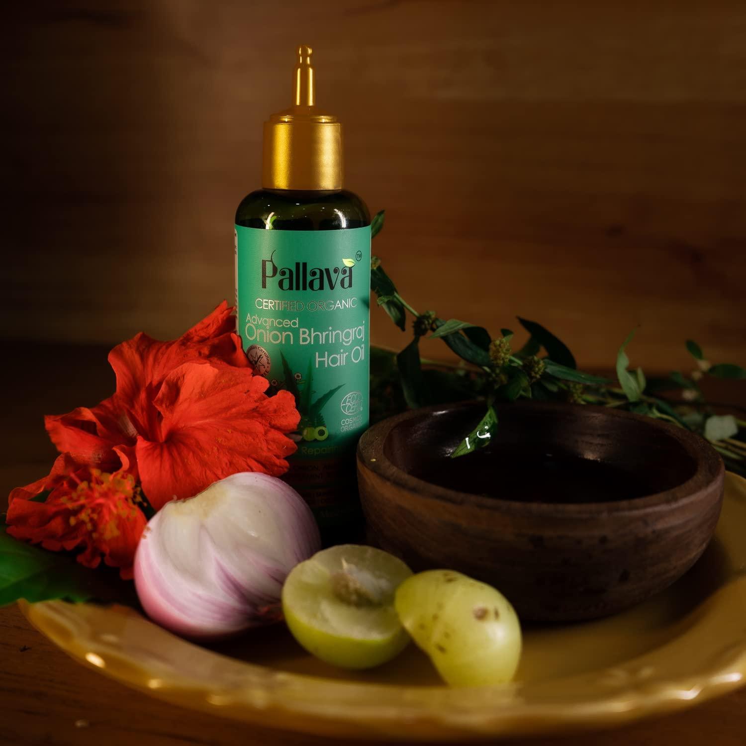 P Organic Organics Advanced Onion Bhringraj Hair Oil With Black Seed Oil for Hair Growth and Hair Fall Control - with Expert Root Applicator - for Men & Women - Ayurvedic Formula - 100ml