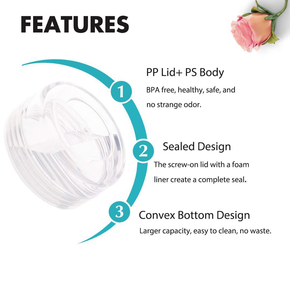 ZIZEMOJA 100 Pack 3 Gram Sample Containers with Lids, 3ml Mini Sample Jars, Tiny Plastic Cosmetic Containers for Lip Balms, Makeup, Lotion, Eye Shadow, Powder, and Lip Balms (Clear Lids)