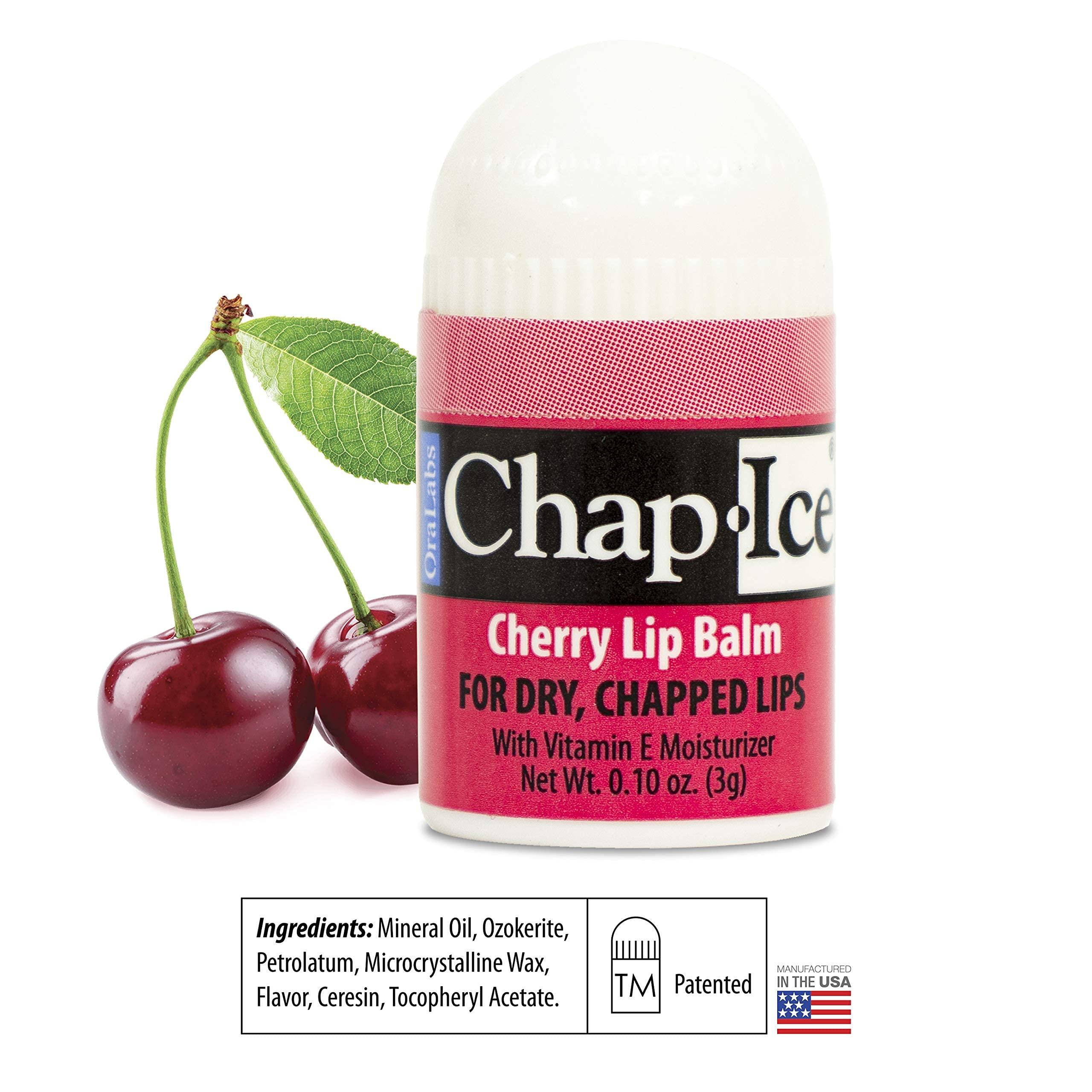 CHAP-ICE Chap-Ice | 12-Count Mini Cherry Lip Balm Pack Fortified with Vitamin E for Dry, Cracked Lips | Made in USA | Cherry Flavor (0.10oz/3g Each)