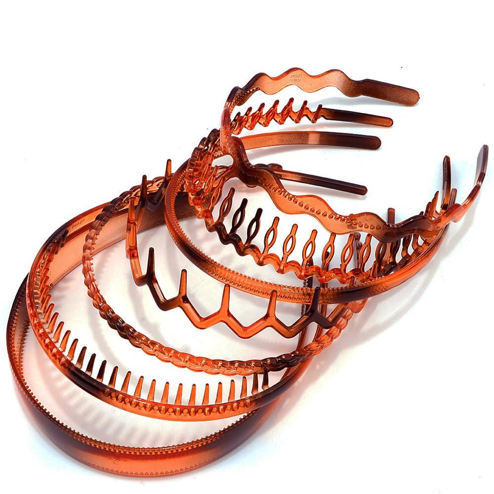 AHONEY AHONEY 7 Pack Brown Headbands for Women Mens Plastic Headbands with Teeth Non Slip Hairbands for Women\'s Hair Accessories Comb Headband Diademas Para Mujer (Amber)