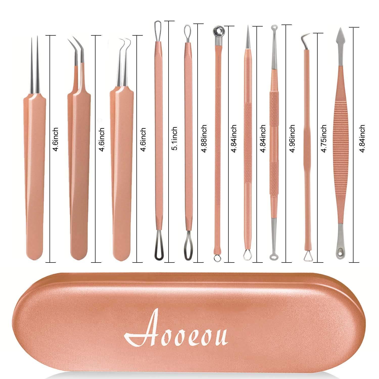 Aooeou 10 PCS Blackhead Remover Tool Kit, Aooeou Professional Stainless Steel Pimple Popper Tool Easy Removal for Blemish, Whitehead Popping, Zit Removing for Nose Face (Rose Gold)
