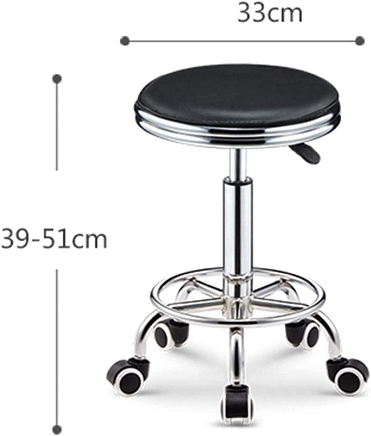 DEKD DEKD Round Rolling Stool Bar Stool Bar Stool with Wheels, Kitchen Island High Stool Adjustable Height Swivel Chair Home Office PU Leather Round Bar Chair (Color : F, Size : 33 * 39-51CM)