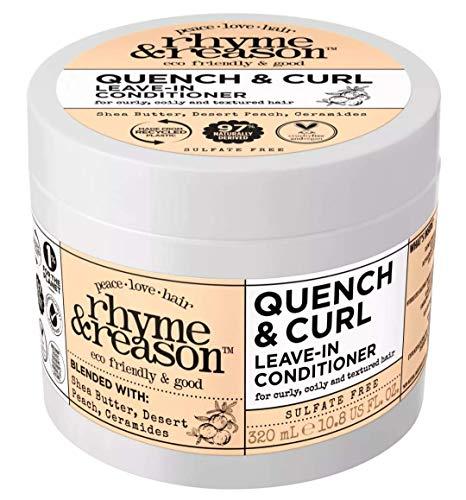 RR Hair Rhyme & Reason Quench and Curl Leave-In Conditioner. 10.8 Fl Oz. For Curly, Coily, and Textured Hair. Blended with Shea Butter, Desert Peach Ceramides. Vegan, Sulfate and Cruelty Free.