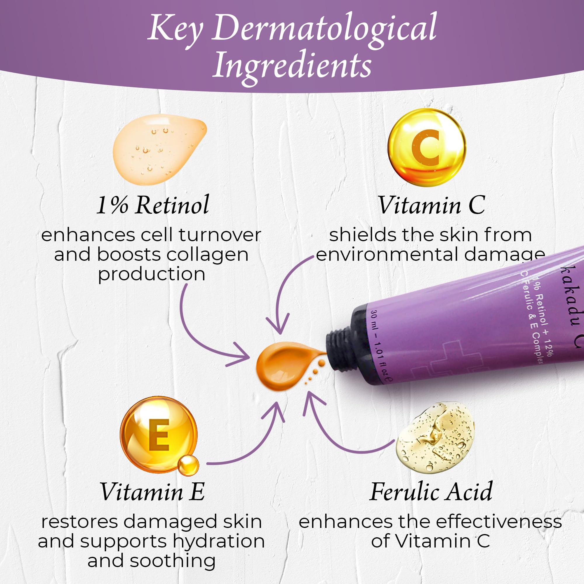 DERMAdoctor DERMAdoctor Kakadu C Dermatologist Formulated 1% Retinol Cream + Vitamin C, E Ferulic Complex, Anti Aging Face Cream to Brighten, Smooth and Firm. Hyperpigmentation Treatment for Face - 1.01 fl oz