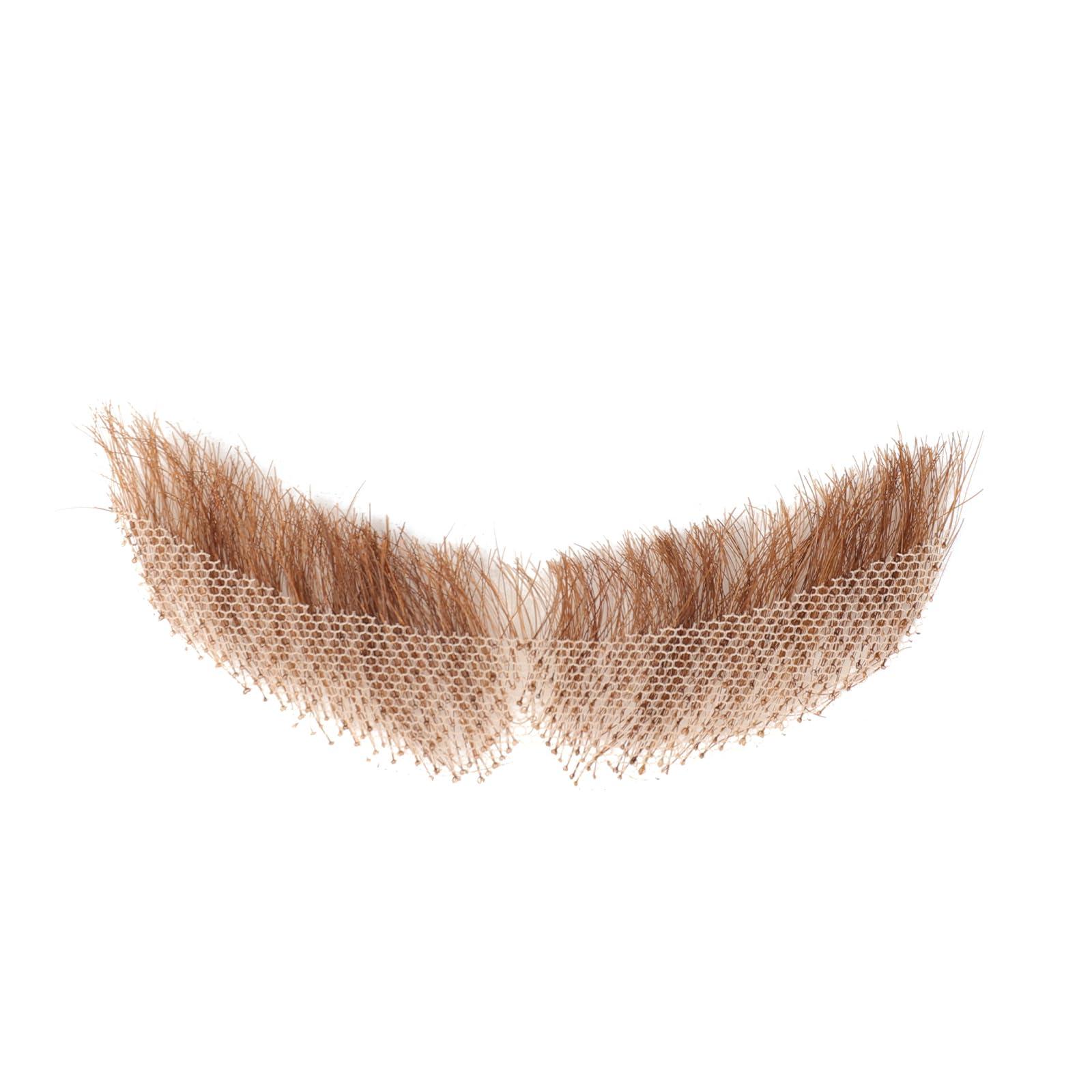 VIJIGIA Human Hair Full Hand Tied Realistic Fake Mustache Brown Human Hair Jack Sparrow Fake Beard Fake Goatee Costume Beard Fake Facial Hair Lace Beard for Women Halloween Funny Cosplay CostumeBROWN