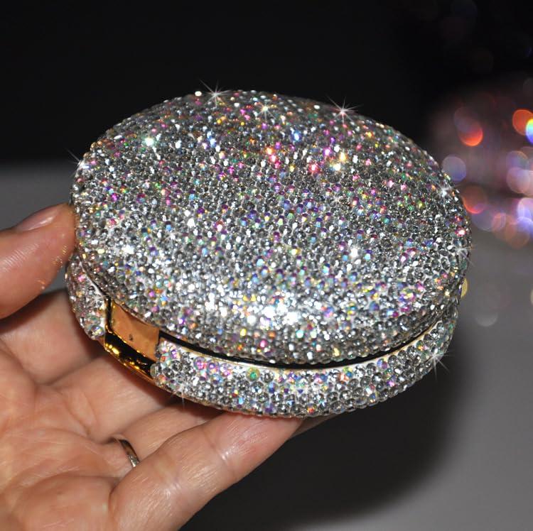 Daofaith Daofaith Bling Diamond Makeup Powder Empty Container, Cushion Foundation Case with Round Mirror, Air Cushion Puff Case, Foundation BB Cream Box -White