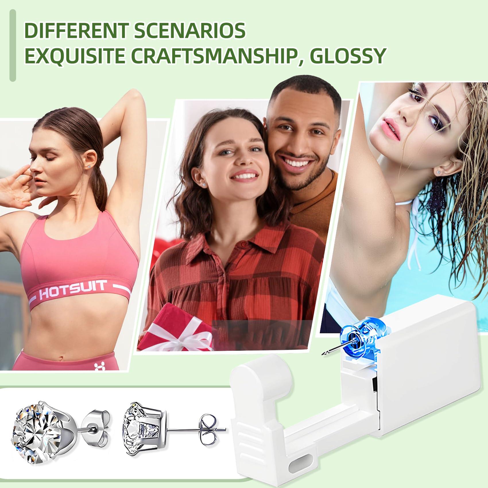 Novopiercing 24 Pcs Ear Piercing Kit Disposable Ear Piercing Gun Kit with 8 Pcs Self Piercing Gun and 8 Pcs Earrings Stud 8 Pcs Cleaning Pads