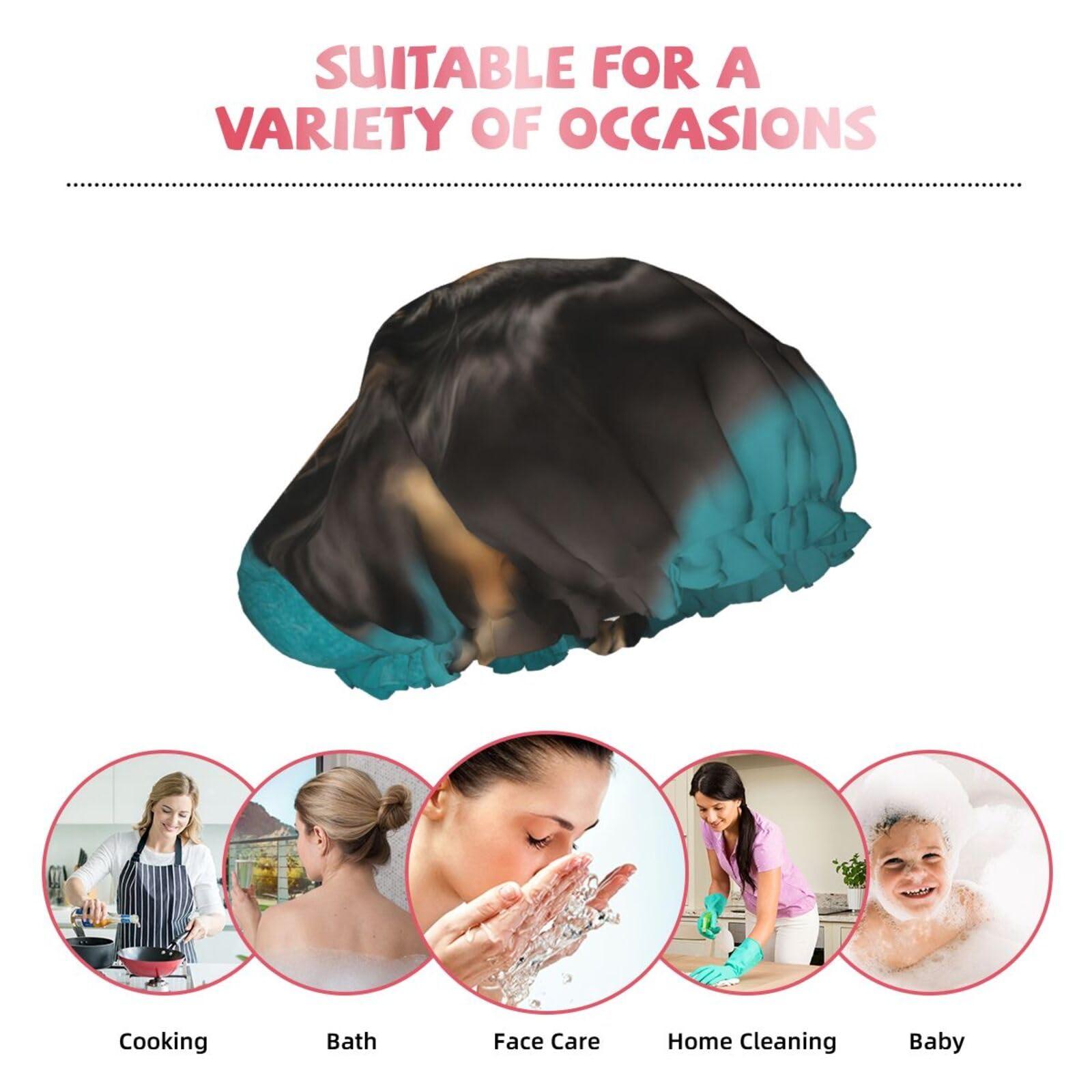 AMAZWI Cute Dog Shower Cap For Women Double Waterproof Layers Bathing Shower Hat Reusable Protection Hair Bath Caps