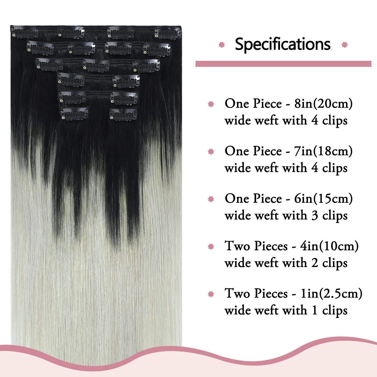 HUAYI HUAYI Black and Silver Ombre Clip in Hair Extensions Real Human Hair 120g Black to Grey Remy Human Hair Clip in Extensions 14 Inch Soft Silky Straight 7pcs 16clips One Pack (Black/Silky/Gray)