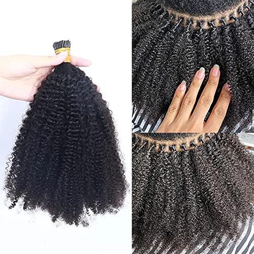 iVogue Hair Mongolian Afro Kinky Curly I Tip Hair Extensions 4B 4C I Tips Microlinks Virgin Hair Extensions For Black Women Kinky Bulk Hair (12inch)