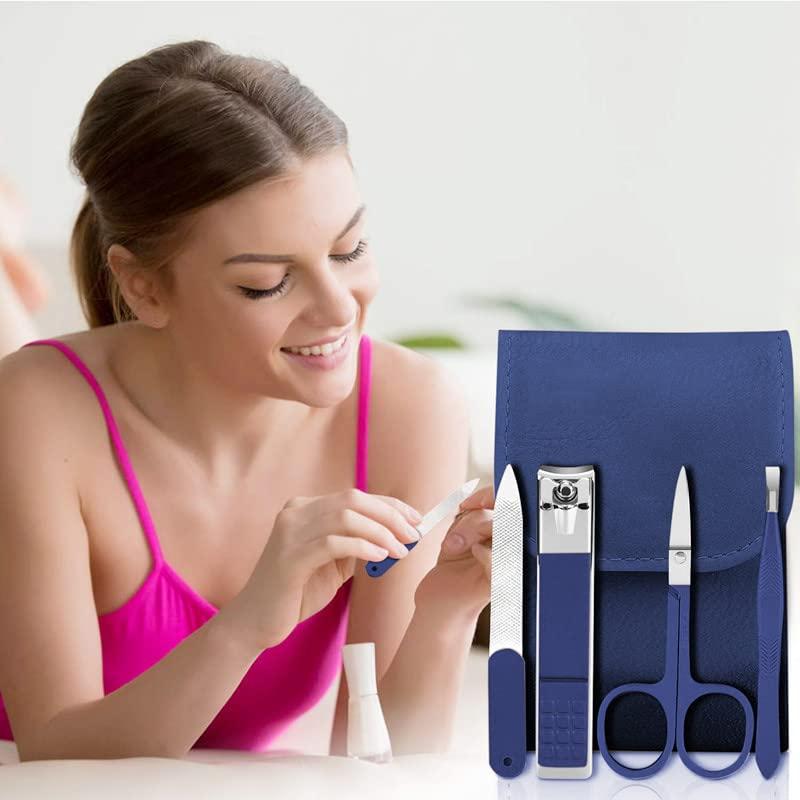Aceoce Nail Clipper Set Manicure Set Men Aceoce Travel Manicure Grooming Kit Gift for Men Lovers Parents Mini 4PCS Personal Nail Care Tools (Blue)