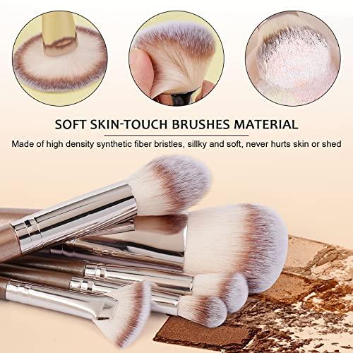 MAANGE MAANGE Small Makeup Bag for Purse and 20 Pcs Makeup Brushes Set with Gift BoxBlue+Champagne)