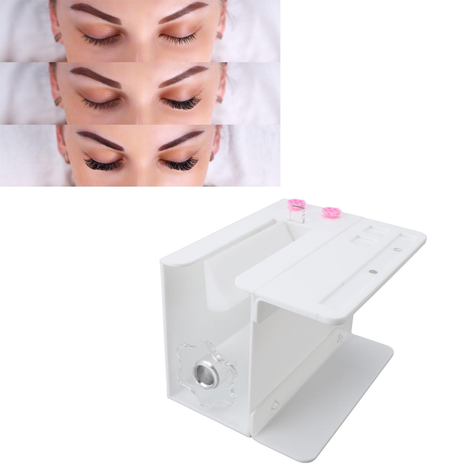 Focket Eyelash Flowering Machine, 6.89in False Eyelash Separator with 10 Eyelash Glue Cups, Professional Portable Acrylic Gift for Women Practical Lash Fan Maker Root Splitter (White)
