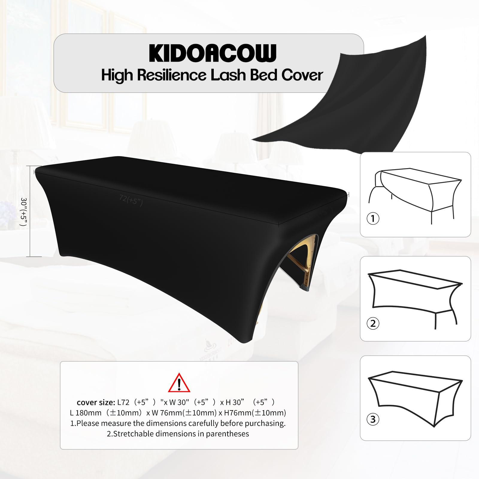 KIDOACOW KIDOACOW Black Lash Bed Cover Massage Table Cover Protector with Cut-Out for Leg Room, Stretch Rectangular Table Cover for 6FT Eyelash Extension Bed/Spa Bed/Message Bed(Strong Elasticity)
