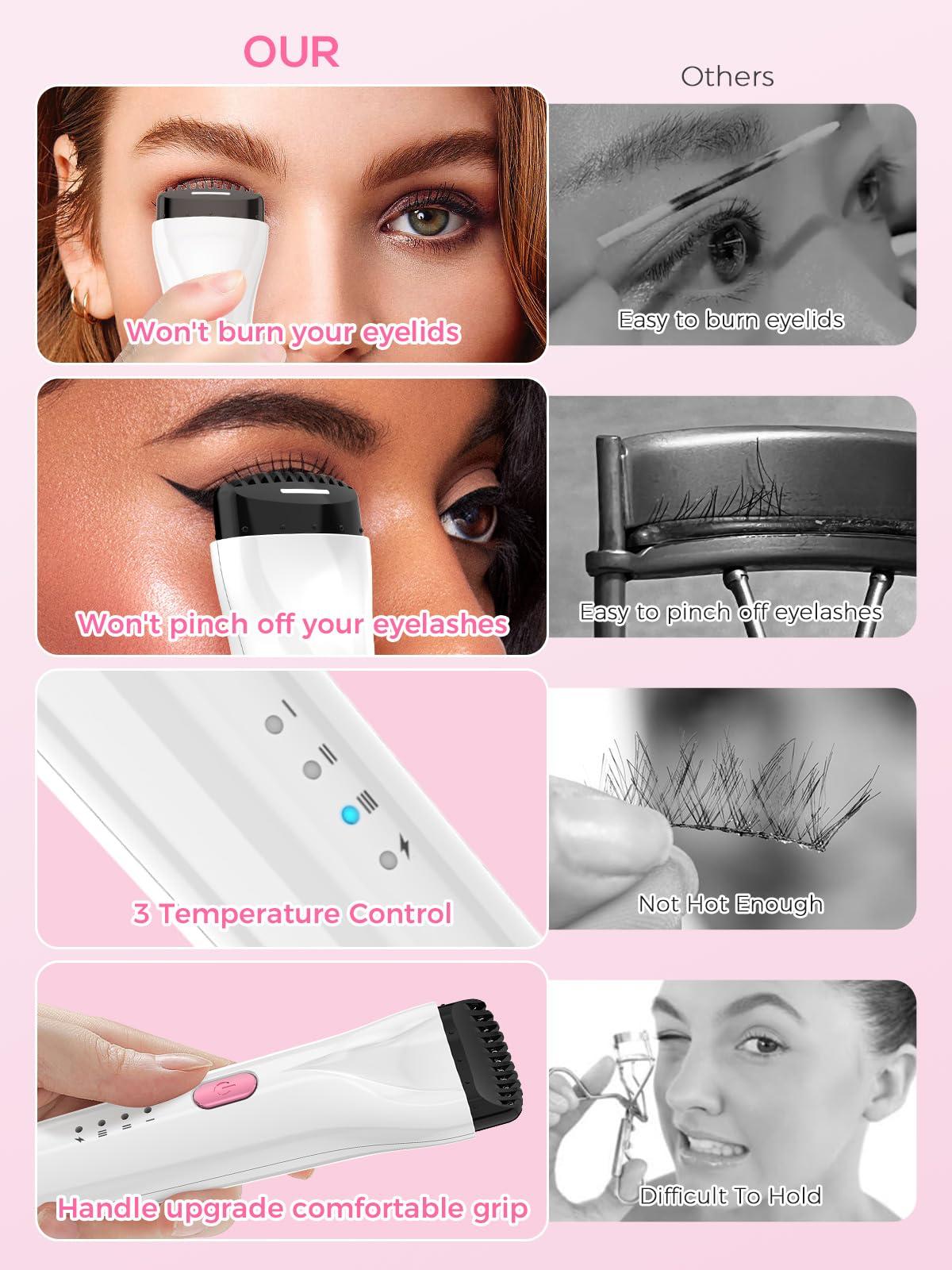 Smiling Shark Heated Lash Curler Wand, 2024 New 5D Push Heated Eyelash Curler and Rechargeable 3 Heat Modes Anti-Burn & 5 Mins Power 0ff for Professional Lasting Eyelashes Results, Heated-Eyelash-Curler-Electric