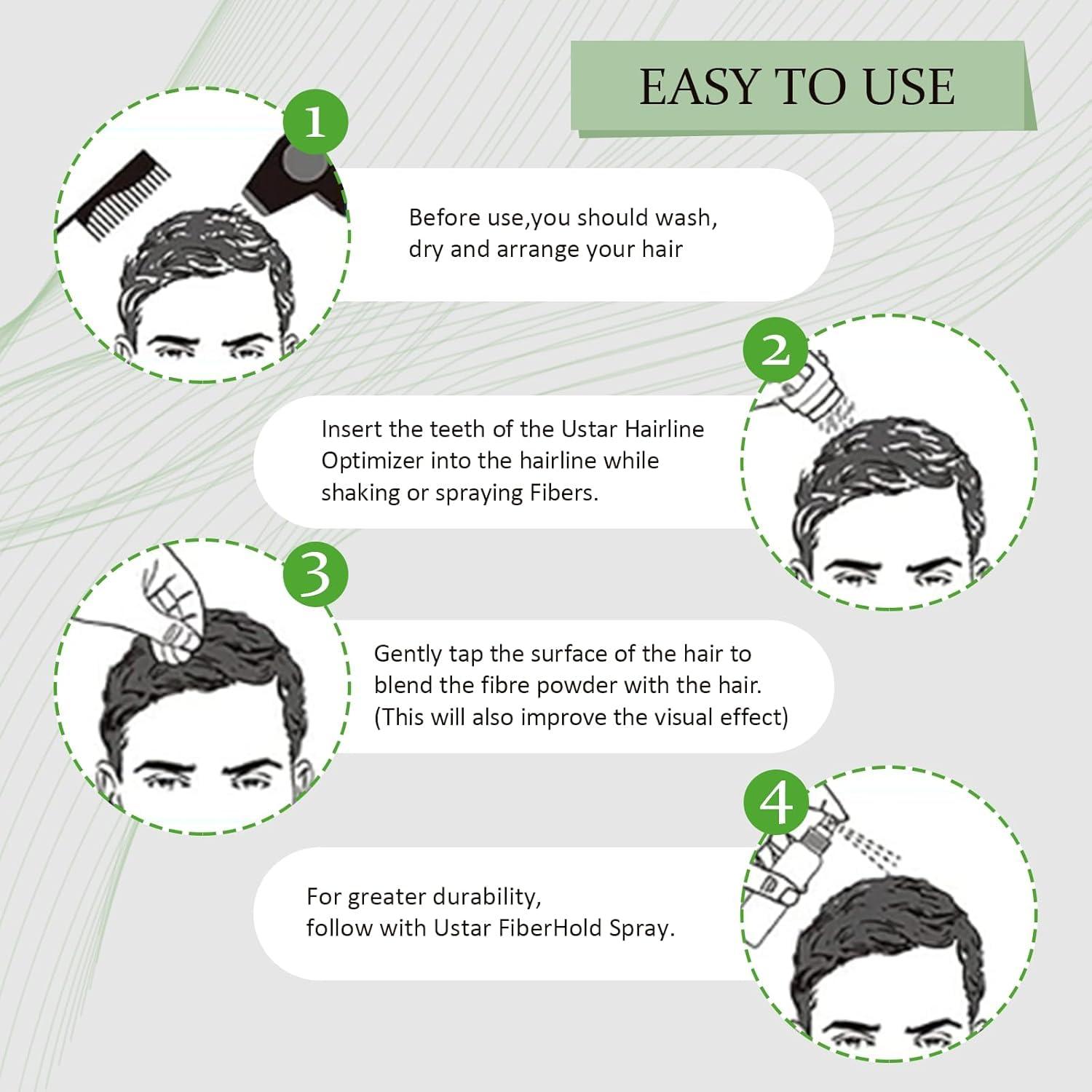 USTAR Hair Building Fibers Set, USTAR 5 in 1 Hair Fibers for Thinning Hair and Hair Fiber Spray, Natural Hair Filler Instantly Conceals Hair Loss, Hair Powder for Women & Men 27.5g (Black)