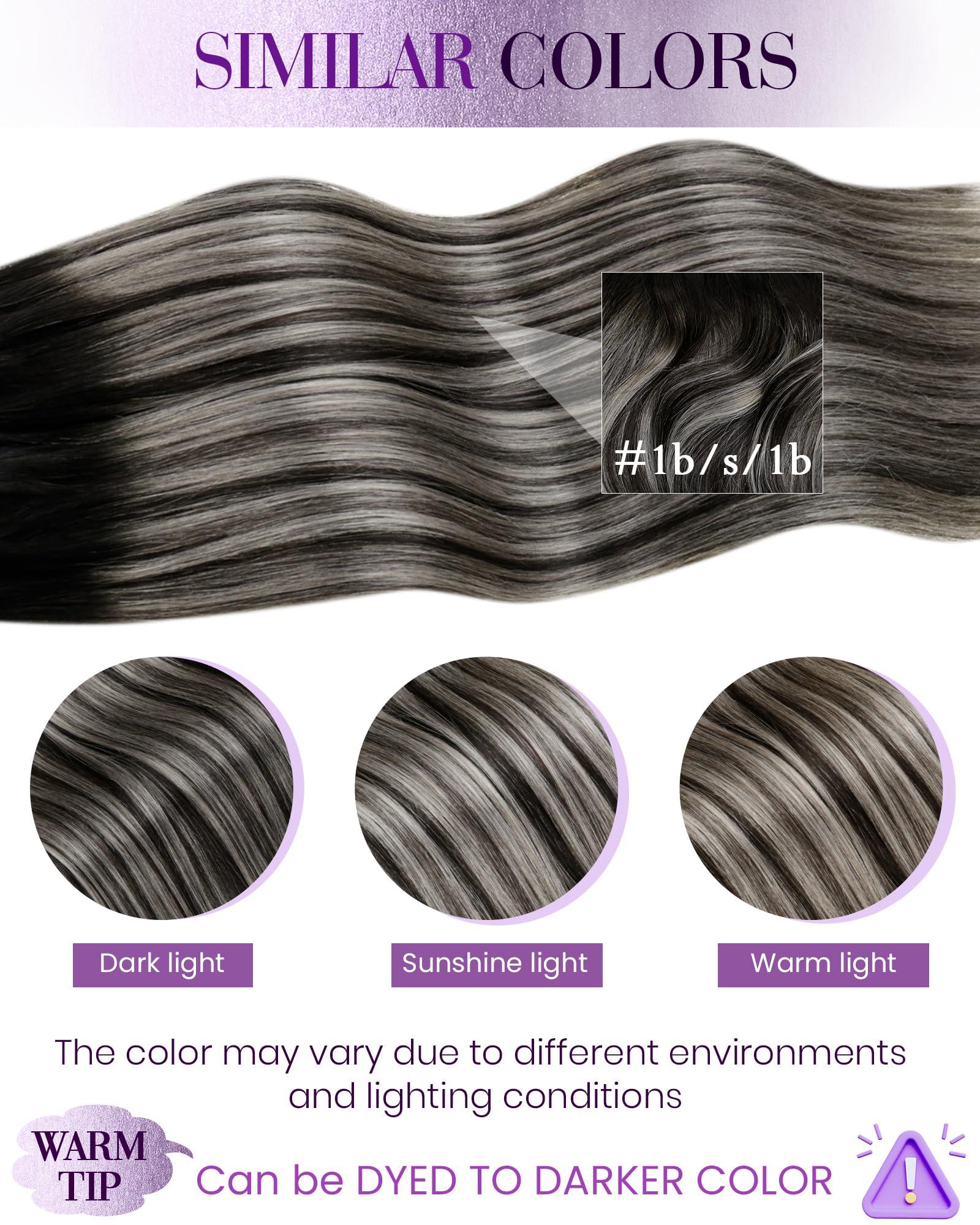 LAAVOO LaaVoo Micro Loop Hair Extensions Real Human Hair Balayage Micro Link Hair Extensions Human Hair Ombre Natural Black to Grey Silver Micro Hair Extensions Human Hair 16in 50g 50s