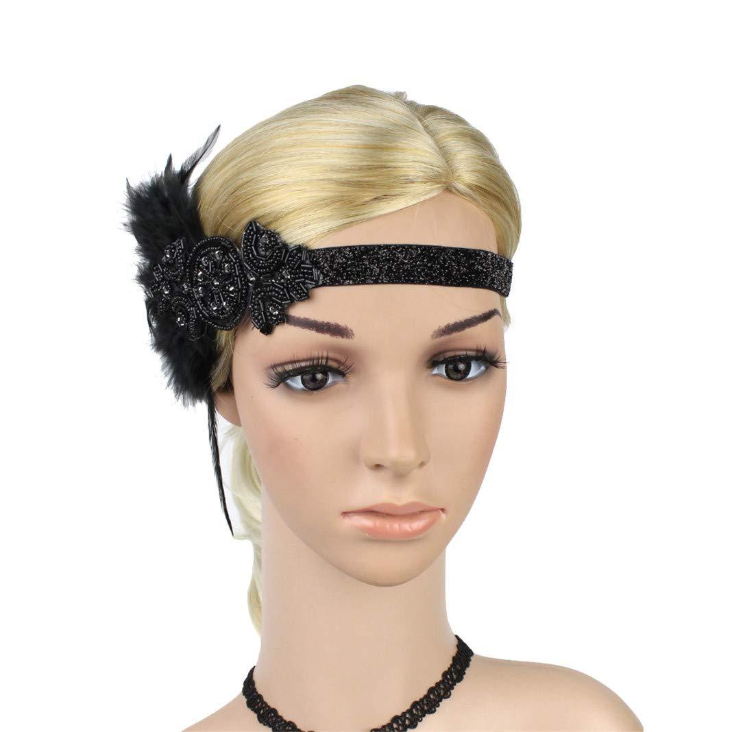 Lovfingu 1920s Accessories Flapper Headband Art Deco Roaring 20\'s Headpieces for Women Gatsby Costume Hair Clip 09Black