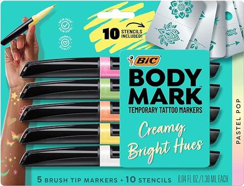 BIC BIC BodyMark Body Art Markers, Pastel Pop, Flexible Brush Tip, 5-Count Pack of Assorted Colors, Skin-Safe, Cosmetic Quality
