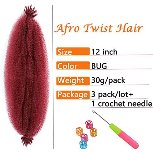 GZVIS Springy Afro Twist Hair 12 Inch 3 Packs Burgundy Color Pre Fluffed Marley Twist Braiding Hair for Black Women (12 inch, Burgundy)