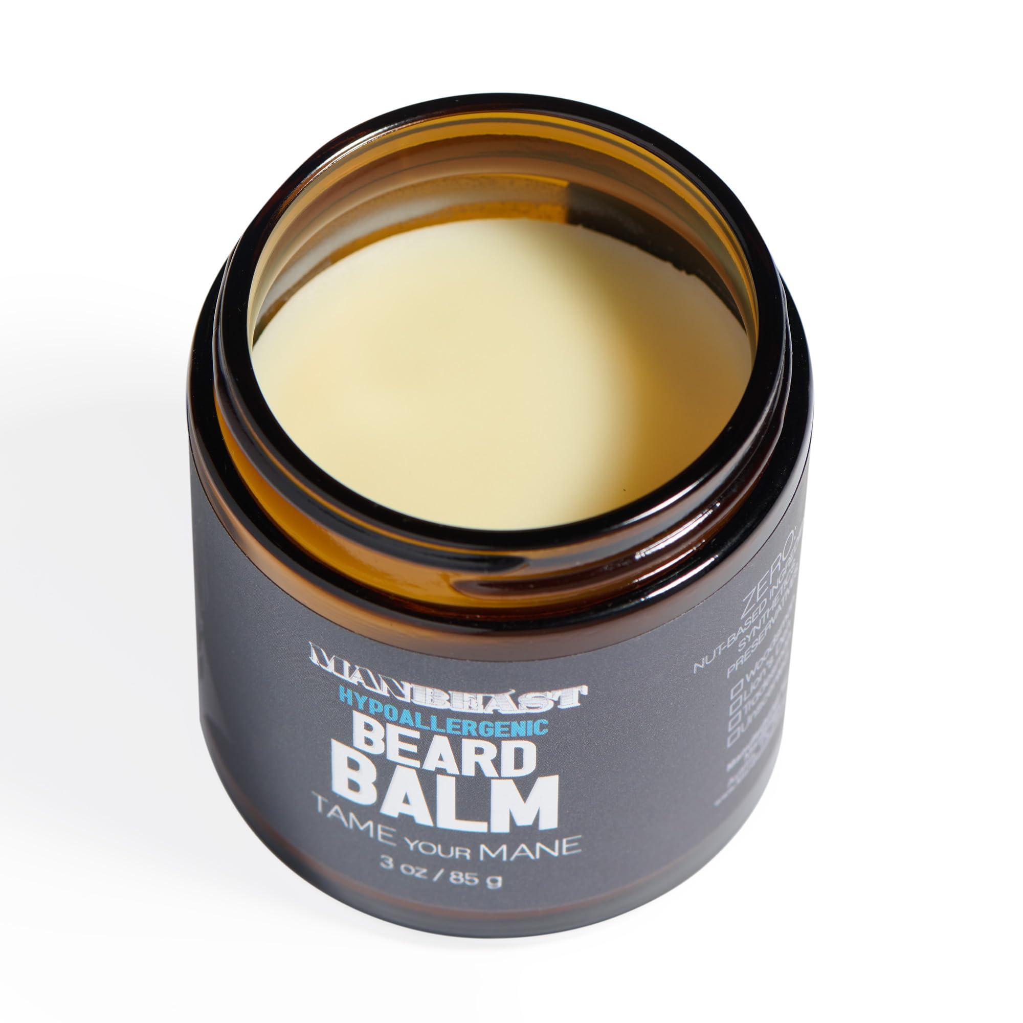 ManBeast ManBeast Hypoallergenic Beard Balm for Men - Nut Free and 100% Natural Beard Balm, Beard Conditioner for Men with Light Styling Hold, Mens Beard Balm Beard Oils - Made from Seed-Based Oil (Lion\'s Den)