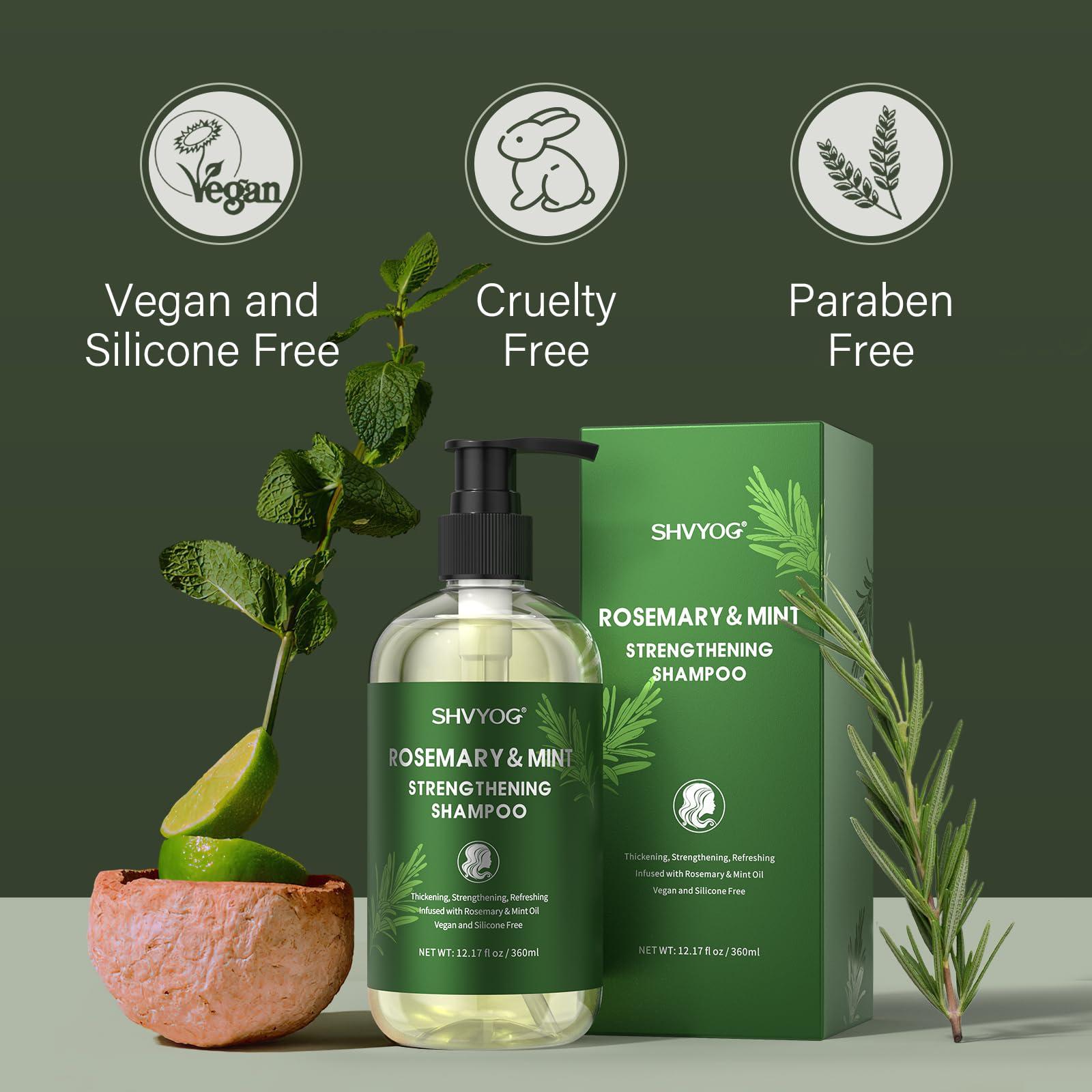 SHVYOG Rosemary Shampoo for Hair Growth, Rosemary Oil Shampoo with Mint and Tea Tree for Hair Loss, Hair Growth Shampoo for Thinning Hair, Suitable for Women and Men 12.17 Fl Oz