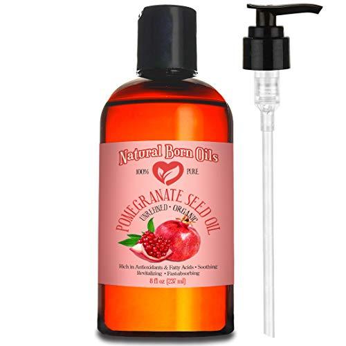 Natural Born Oils 8oz Pomegranate Seed Oil, 100% Pure and Natural, Organic and Rich in Antioxidants for Supple, Soft Skin and Hair - Includes Pump & Flip Cap