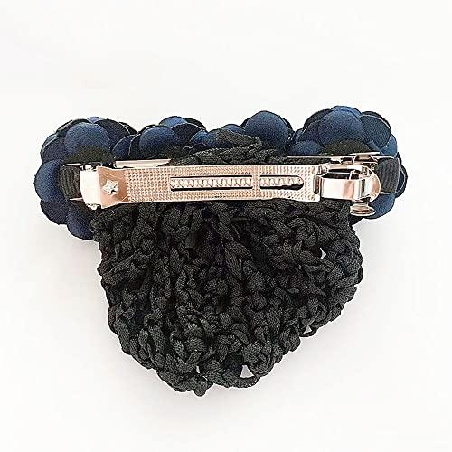 Generic Rose Spring Clip Crochet Bun Net Snood Office Lady Bow Tie Net Pocket Hairpin Clothing Hair Clips (rough net, Red)