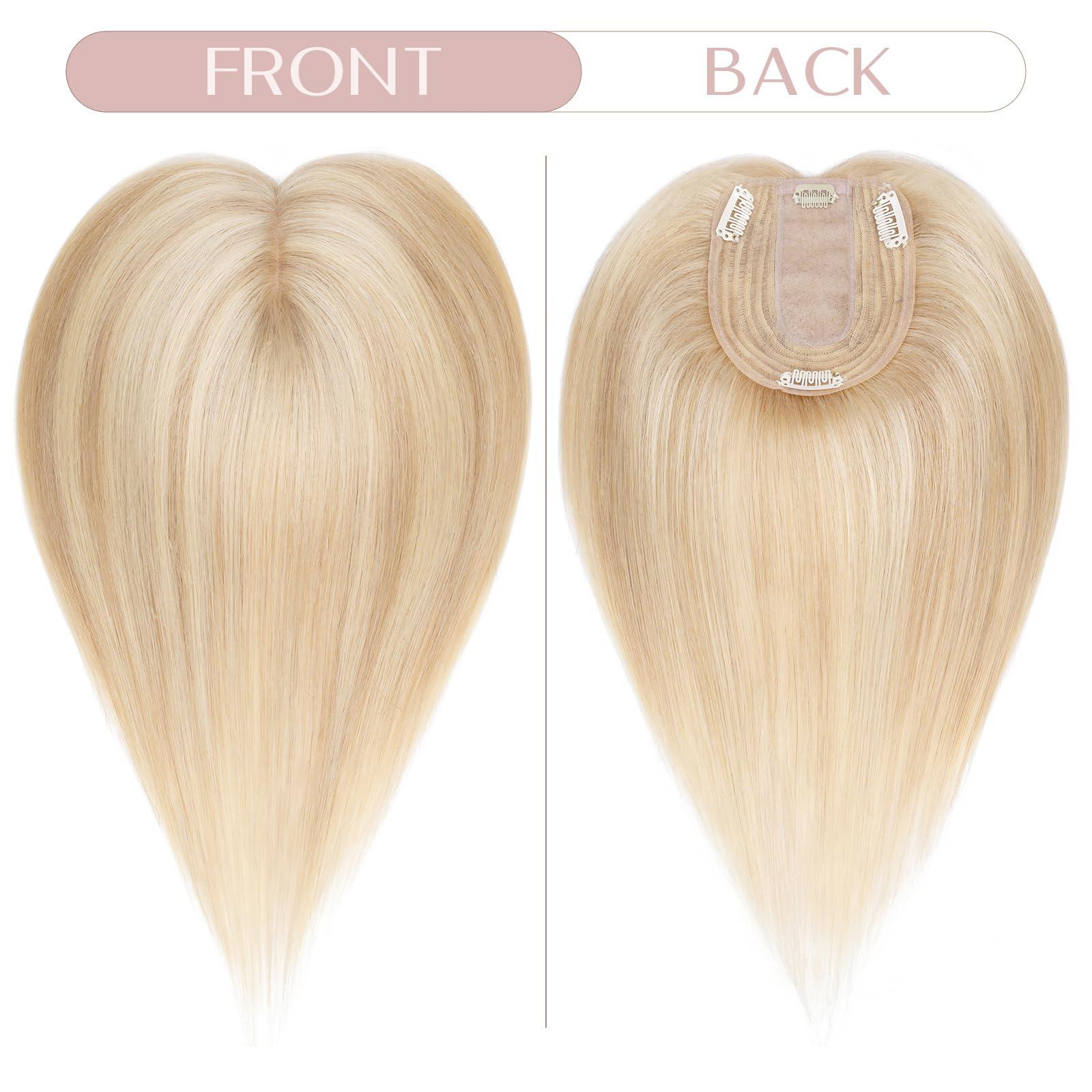 SEGO Pro SEGO Pro Hair Toppers for Women Real Human Hair with No Bangs Human Hair Toppers for Women Toppers Hair Pieces for Women Hair Toppers for Thin Hair #18P613 Camel Mixed Light Gold 8 Inch