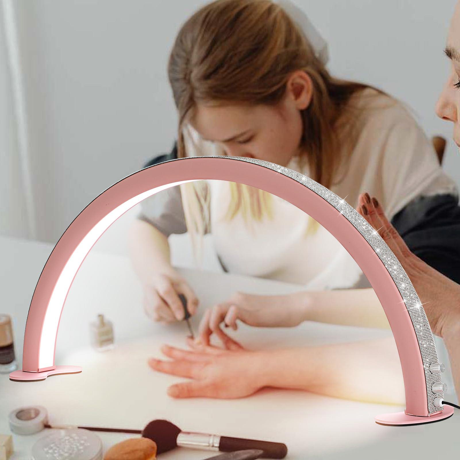 KMLSHLL KMLSHLL Half Moon Light for Nail Desk, 29 in Moon Light Nail Tech, Half Moon Nail Lamp with Stepless Dimming and 3 Color Temperature, Arch LED Manicure Lamp Table Light
