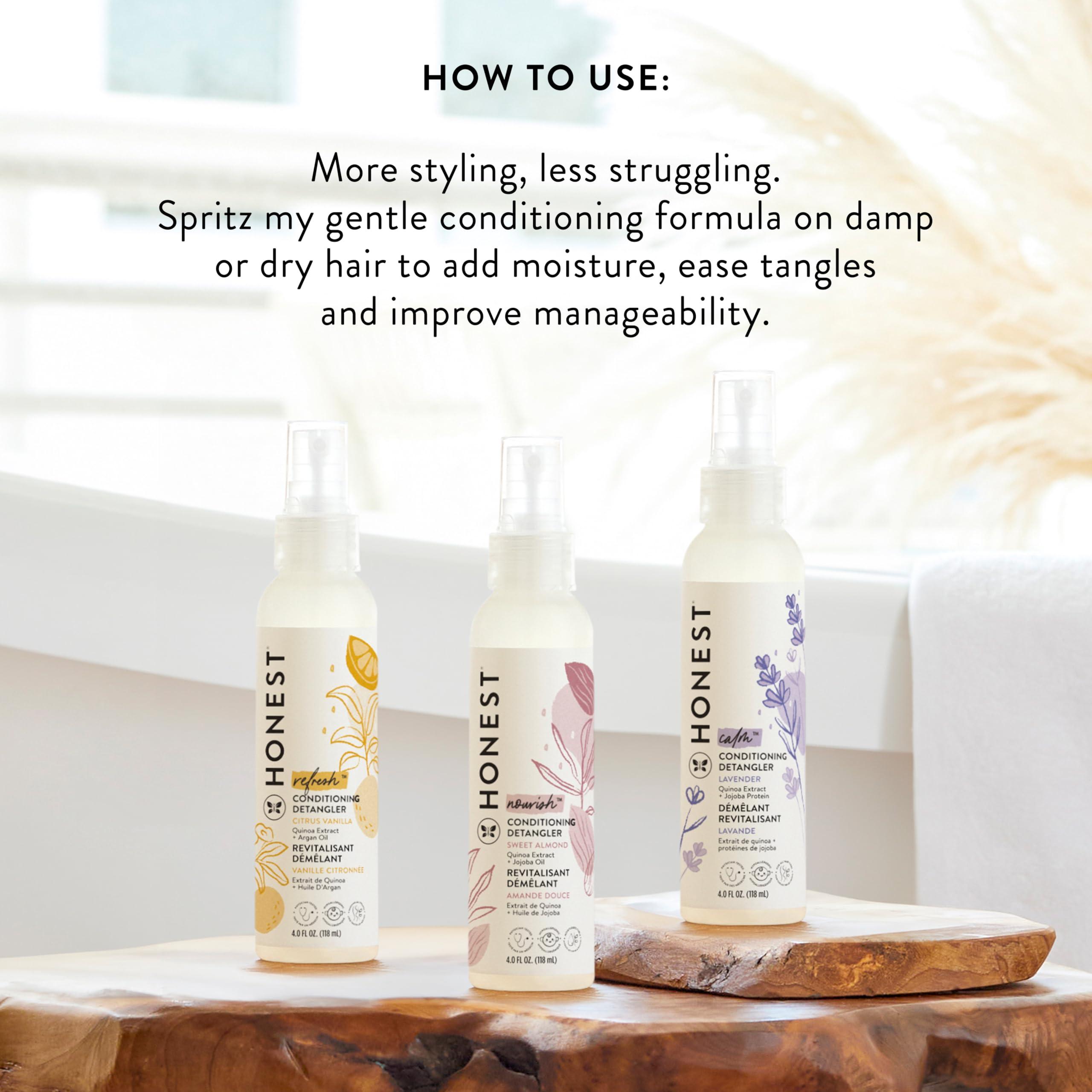 The Honest Company The Honest Company Conditioning Hair Detangler Spray Variety Pack | Tear-Free + Hypoallergenic | Lavender, Citrus Vanilla, Sweet Almond | 4 fl oz each (pack of 3)
