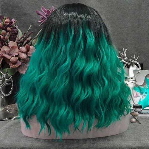 PAYNAN Green Wig Black Root Synthetic Lace Front Wig Wave Wigs Heat Resistant Fiber Cosplay Wig