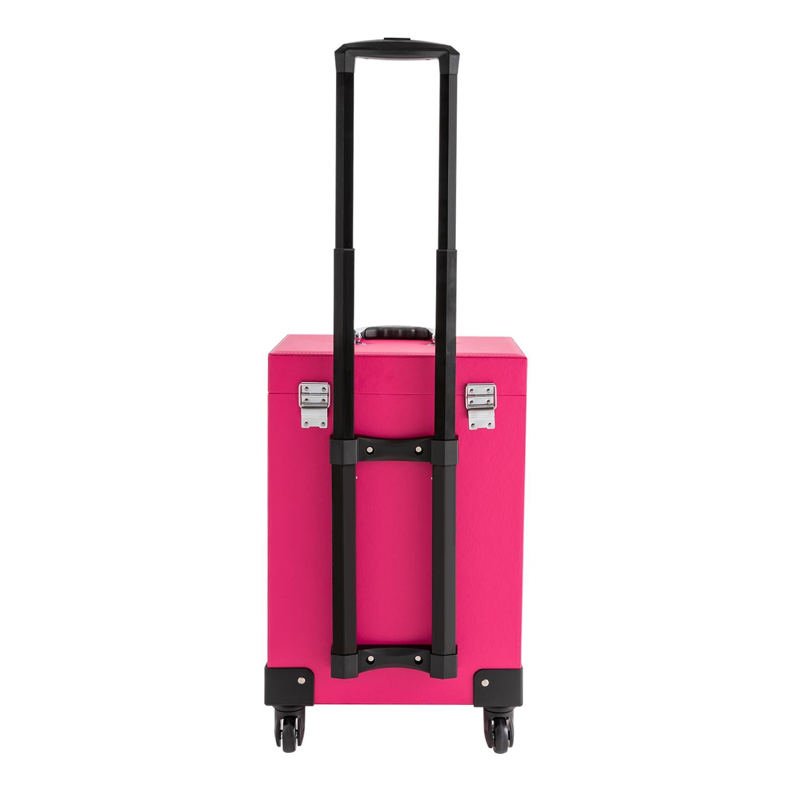 ZUANYAN ZUANYAN Rolling Makeup Train Case Professional Nail Tattoo Pull Bar Makeup Case With Universal Wheel (Pink)