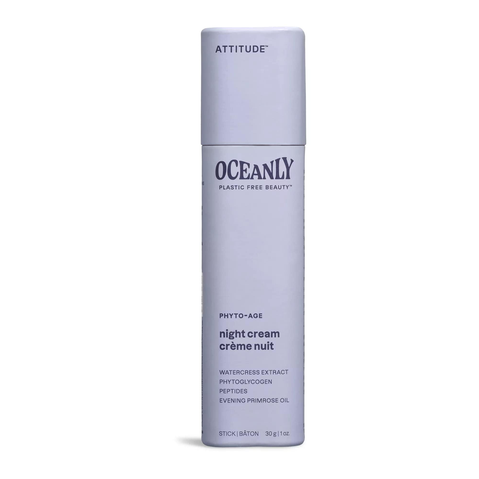 ATTITUDE ATTITUDE Oceanly Night Cream Bar, EWG Verified, Plastic-free, Plant and Mineral-Based Ingredients, Vegan and Cruelty-free Face Moisturizing Products, PHYTO AGE, Unscented, 1 Ounce