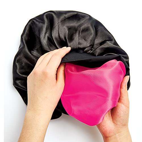 Red by Kiss Red by Kiss Reversible Silky Satin Hair Cap Hair Bonnet with Wide Edge Double Wear Cap, Super Jumbo (Black)