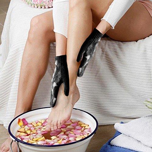 MIG4U MIG4U Exfoliating Shower Gloves for Bath, Premium Nylon Body Wash Bathing Gloves for Men Women Spa, Massage and Skin Scrub, Dead Skin Cell Remover with Hanging LoopBlack, Large