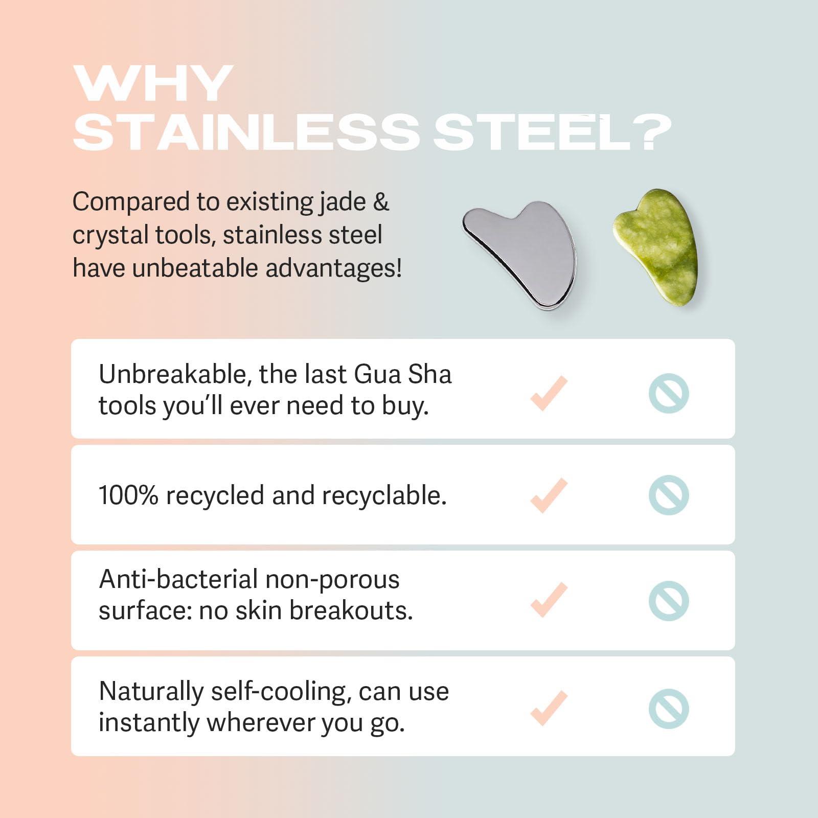 Sacheu Sacheu Stainless Steel Face Roller and Gua Sha Bundle - Metal Face Roller, Metal Gua Sha, Facial Massage Tools to Reduce Puffiness, Lymphatic Drainage, Facial Tension, Skin Care Face Massagers