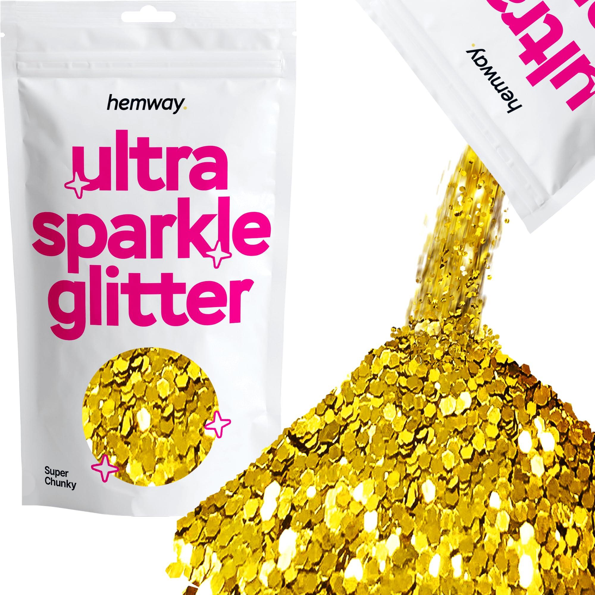 Hemway Hemway Premium Ultra Sparkle Glitter Multi Purpose Metallic Flake for Arts Crafts Nails Cosmetics Resin Festival Face Hair - Gold - Super Chunky (1/8" 0.125" 3mm) 100g / 3.5oz