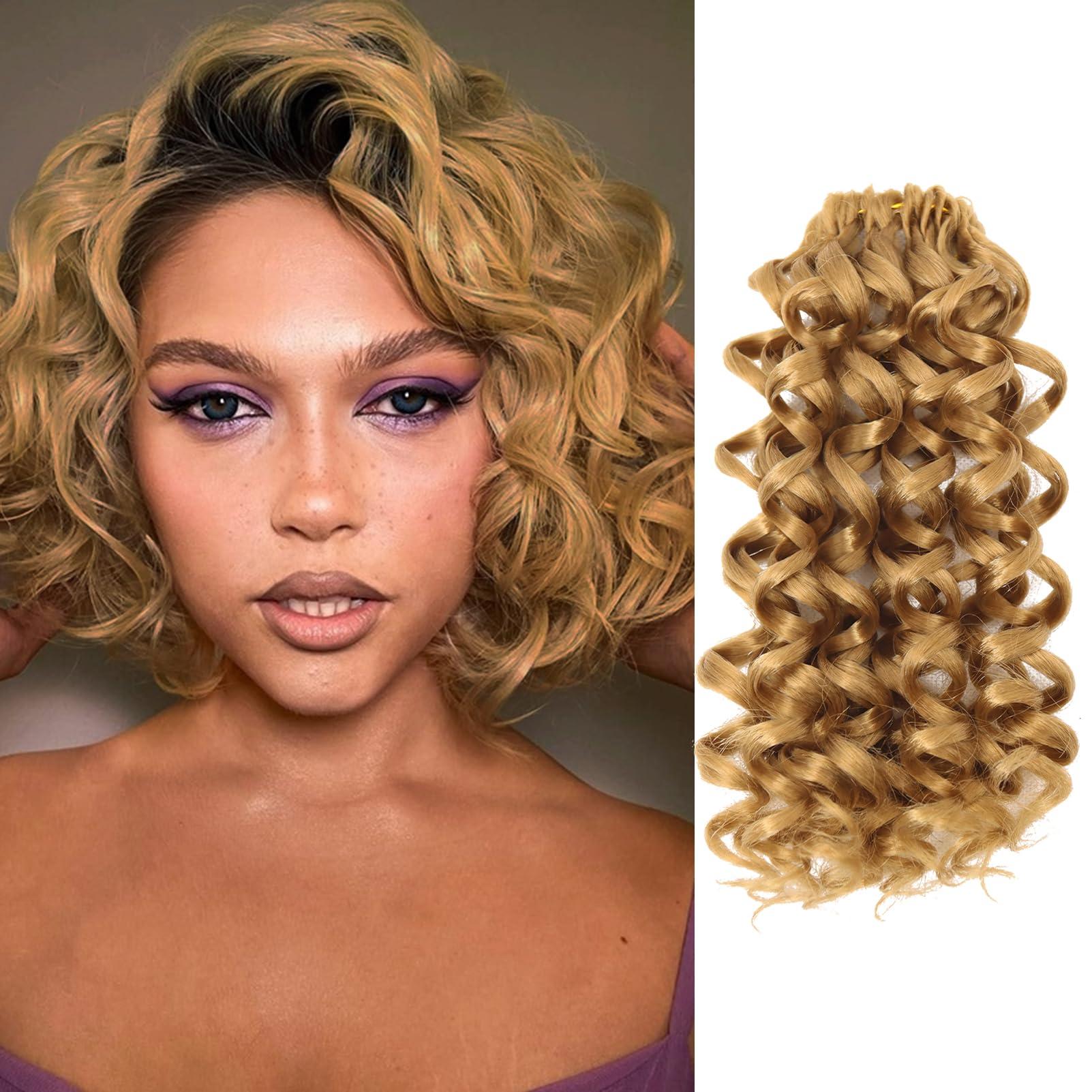 GOWIT Gowit Gogo Curl Crochet Hair 10 Inch 6 Packs Short Curly Crochet Hair for Black Women Honey Blonde Deep Ocean Wave Crochet Hair Synthetic Crochet Braids 10\",27#)