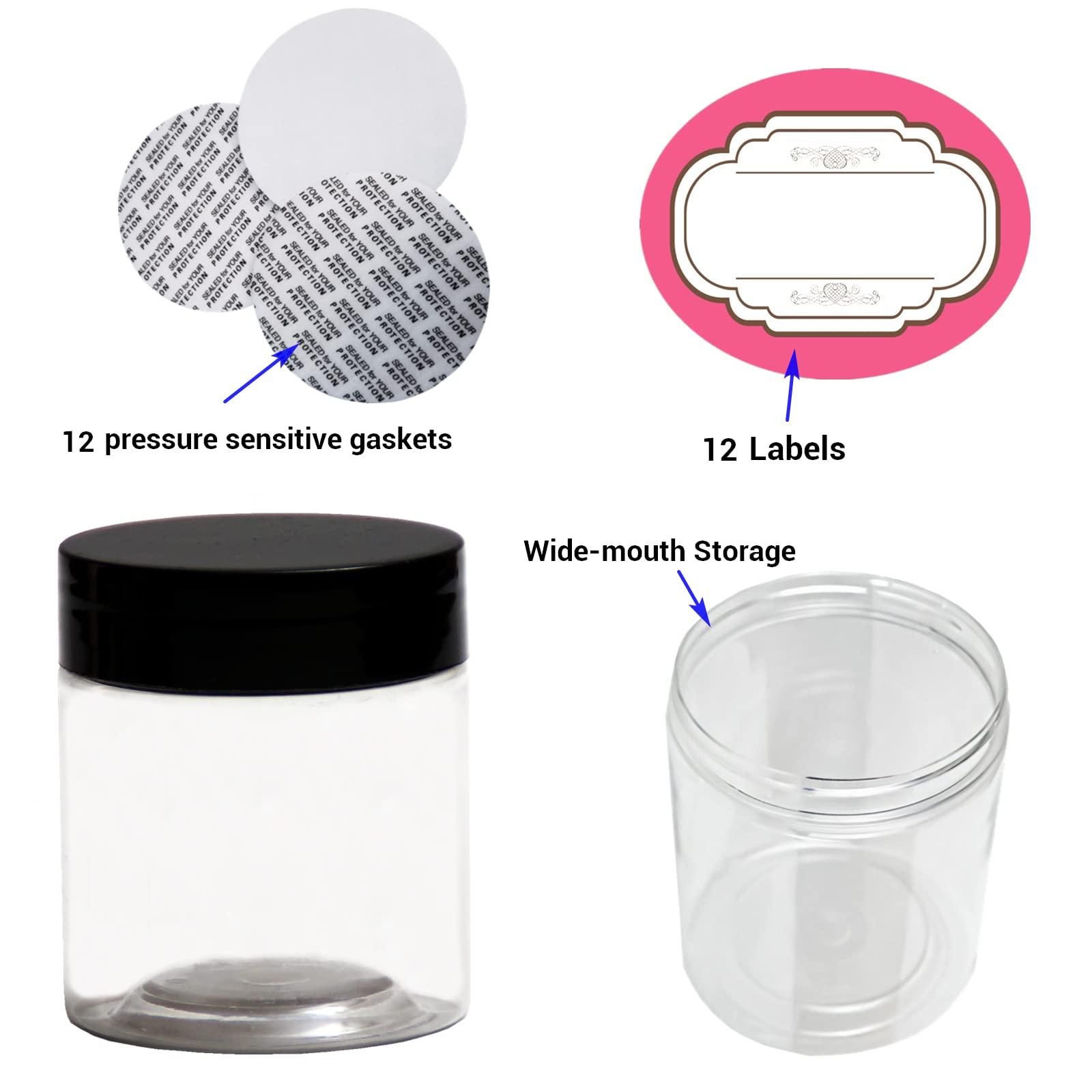 hodooly 8 oz Plastic Containers with Lids + 4oz Small Containers with Lids (Set of 12) Plastic Jars with Lids Cosmetic Jar for Body Butter, Bath Salt, Slime and Beauty Product