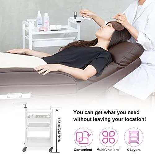 Elitzia Lash Cart Beauty Eyelashes Cart Organizer Esthetician Utility Trolley Salon Spa Rolling Trolley with Wheels Metal Storage Tray Fully Assembled 4 Drawers White Elitzia ETST19