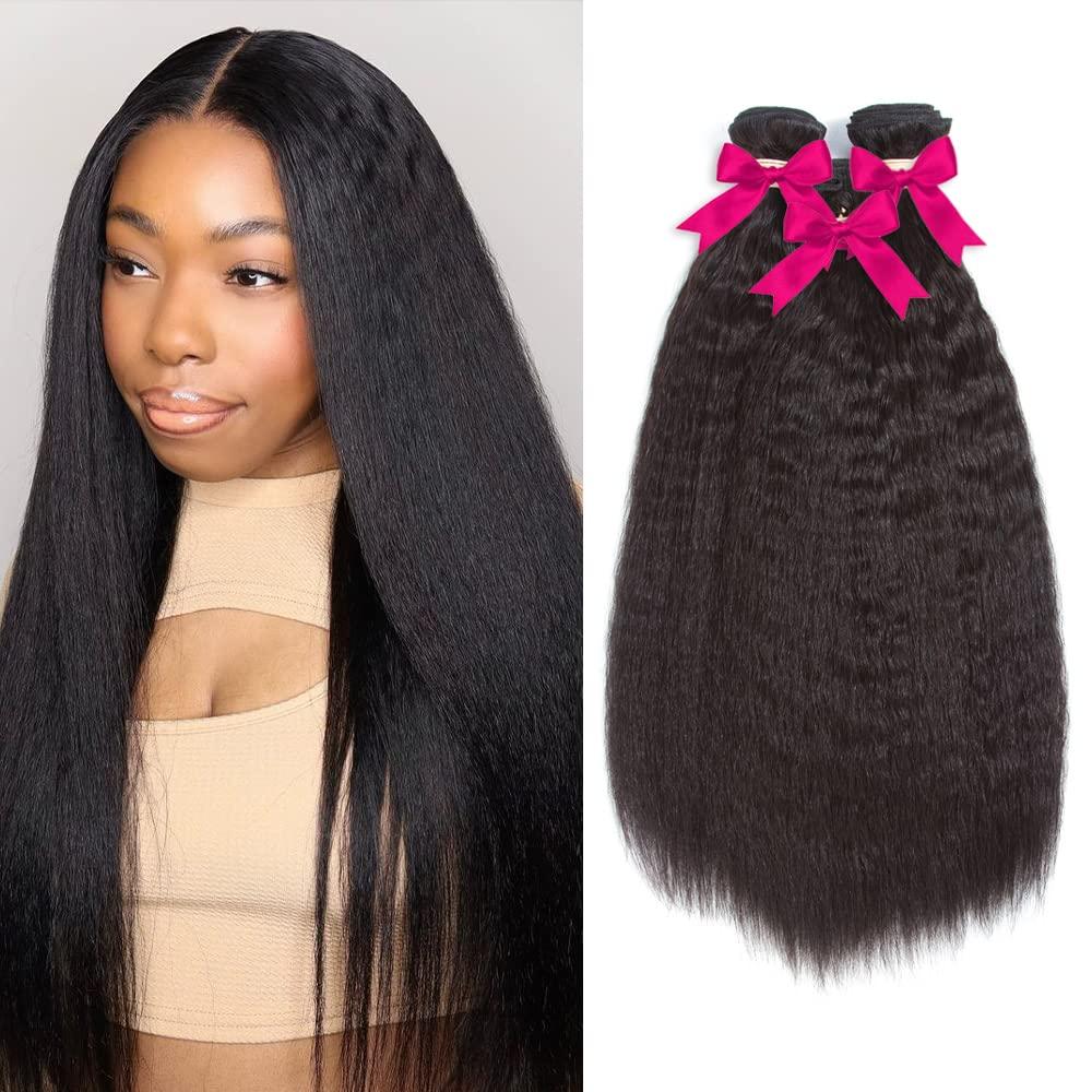 Kerriana 20 22 24 inch kinky straight bundles with 12 inch yaki straight 13x4 lace front bob wig